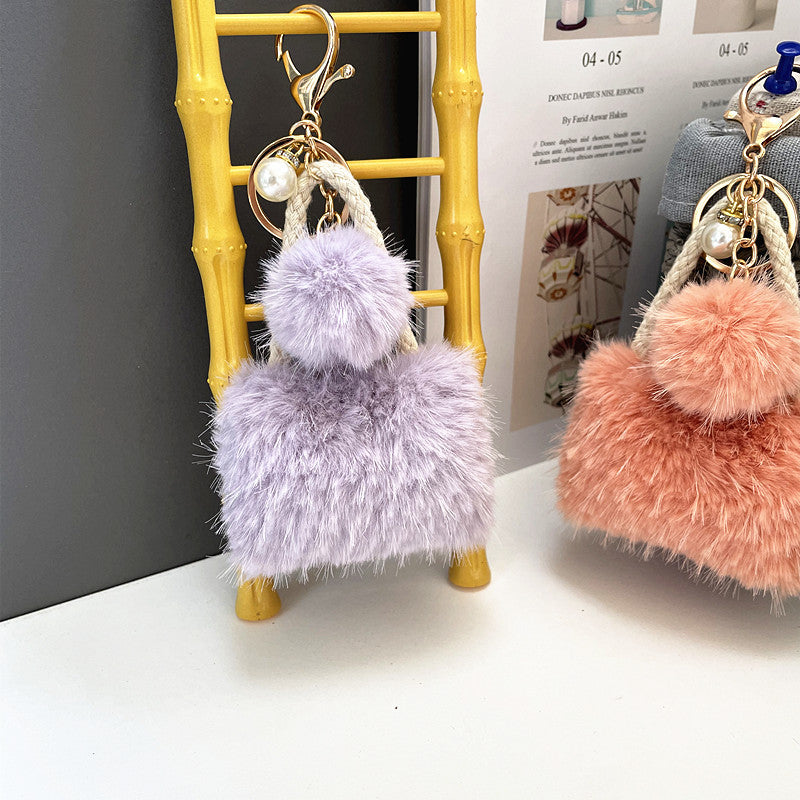 Wholesale Cute plush pearl mini bag shape keychain